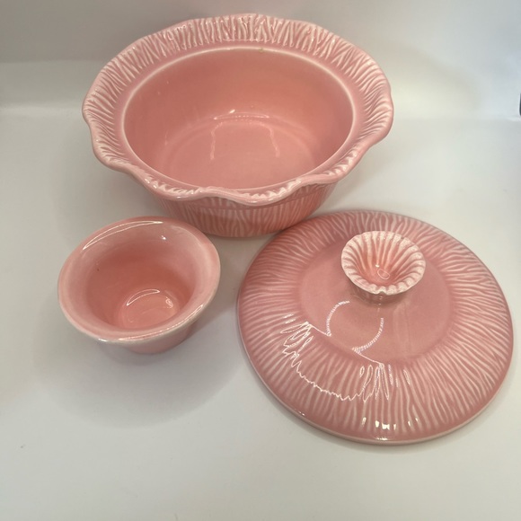 Vintage 1956 Miramar California Pink Pottery Covered Dish w/ Votive Holder - Picture 2 of 7